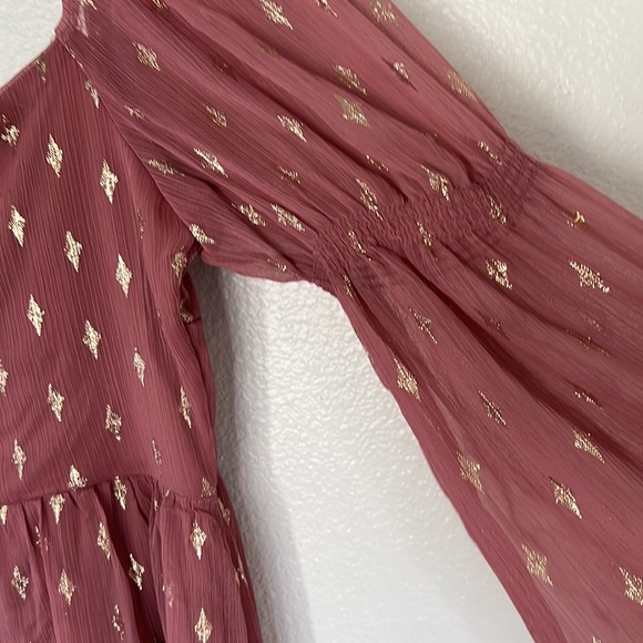 NWOT Crystal Doll Off Shoulder Tulle Flouncy Pink Gold Dress sz M - Picture 10 of 10